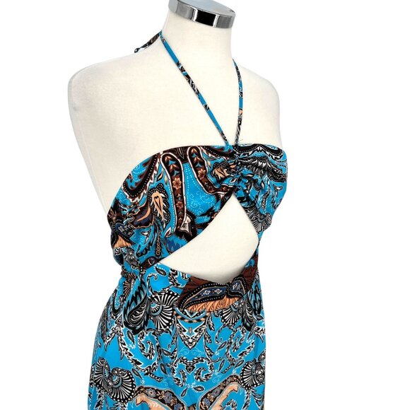 Topshop Boho Halter Cutout Maxi Dress Blue Black Size 2 NWOT - Picture 3 of 9